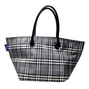 Autre Marque Burberrys London Gray Nova Check Blue Label NylonTote Bag